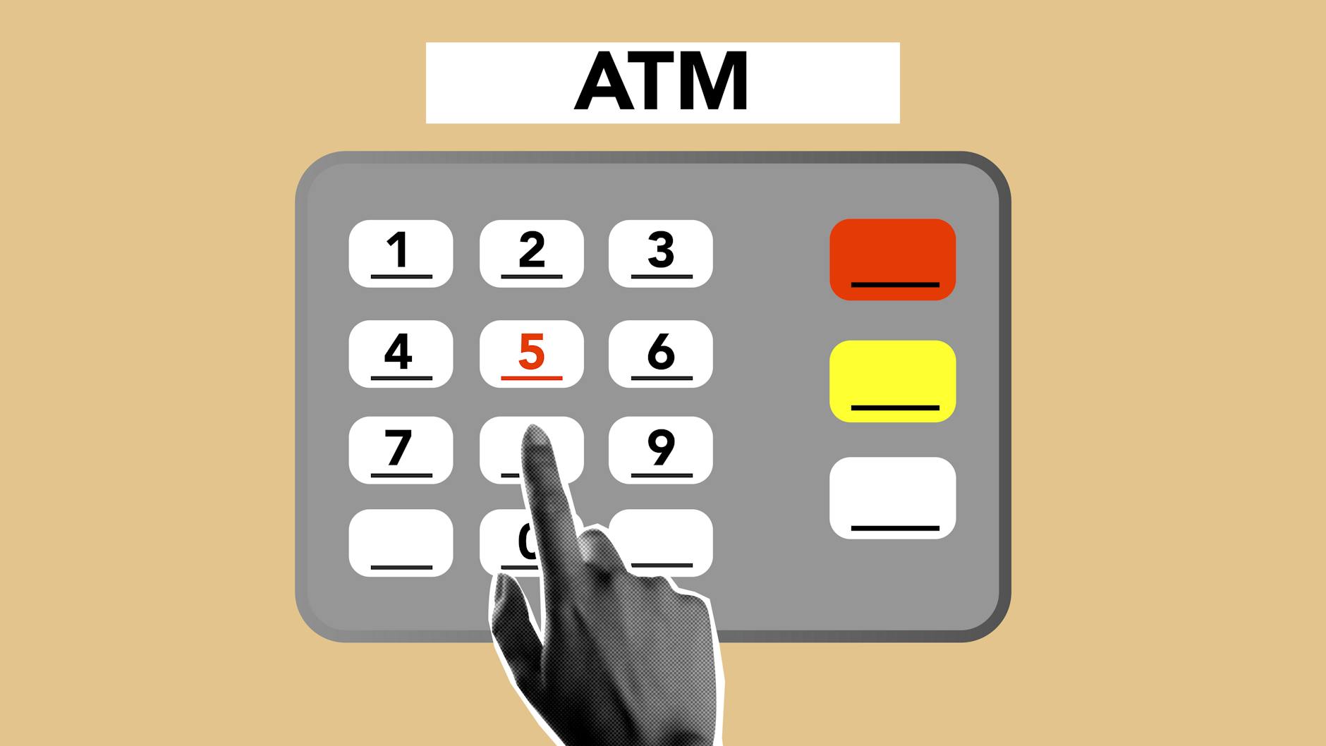 Person using an ATM machine to withdraw cash while traveling