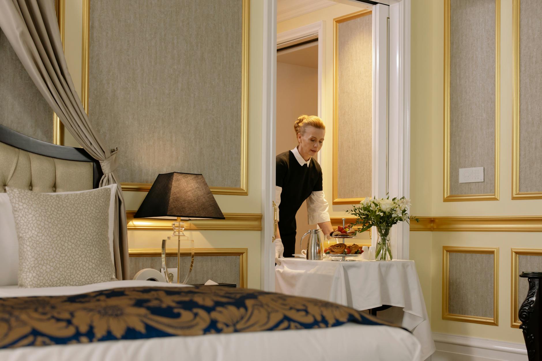 Spacious upgraded hotel room with king bed, city views, and luxury amenities
