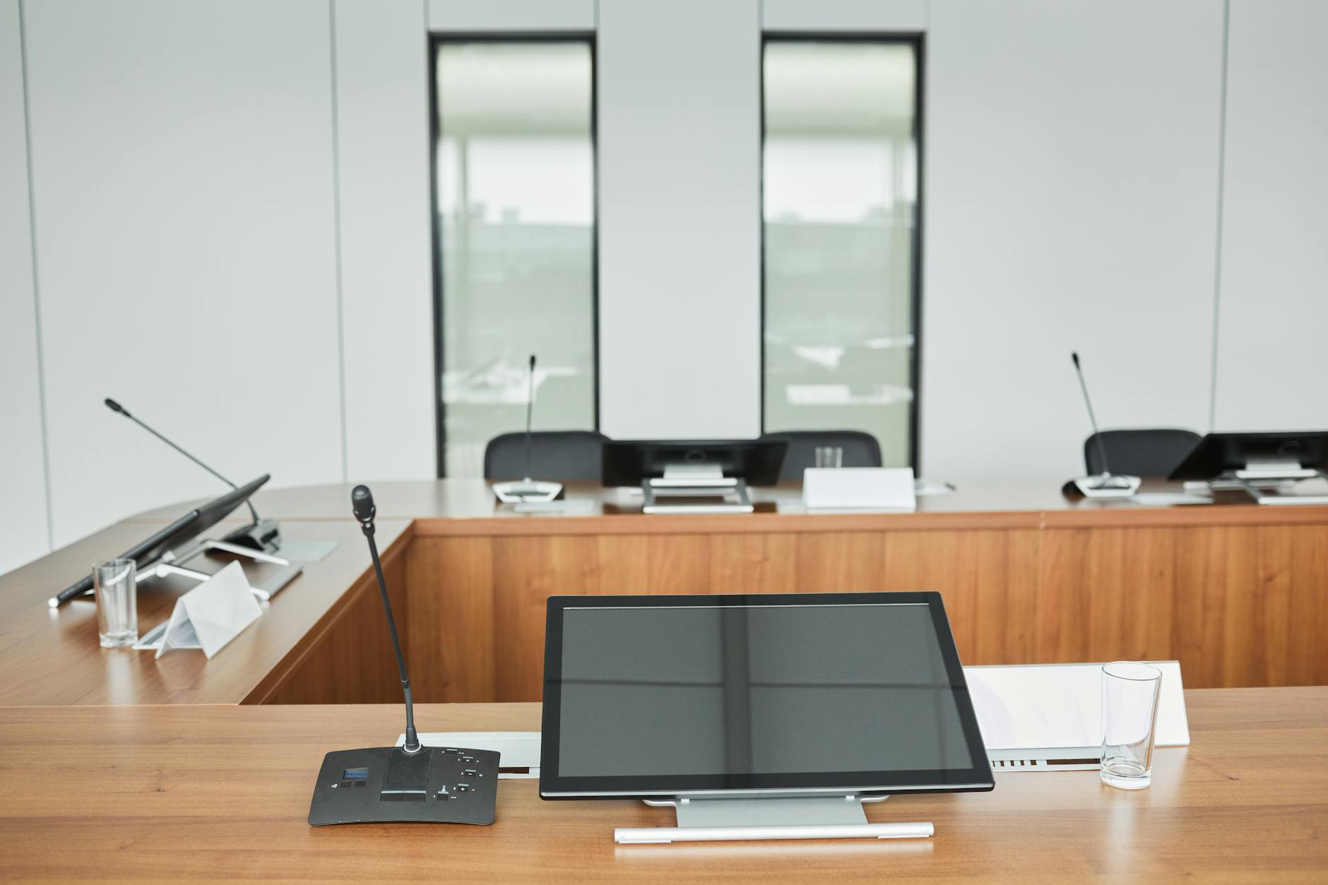 Modern empty conference room designed for executive solitude and strategic thinking sessions