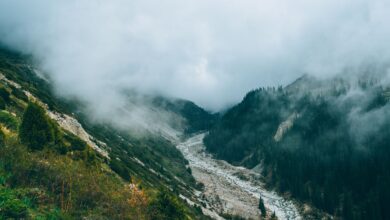 A narrow valley flanked by high mountain peaks in a remote Central Asian landscape