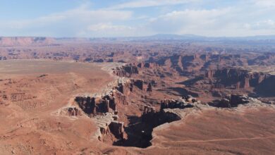 Aerial view of deep canyon gorges in Mexico's Copper Canyon region