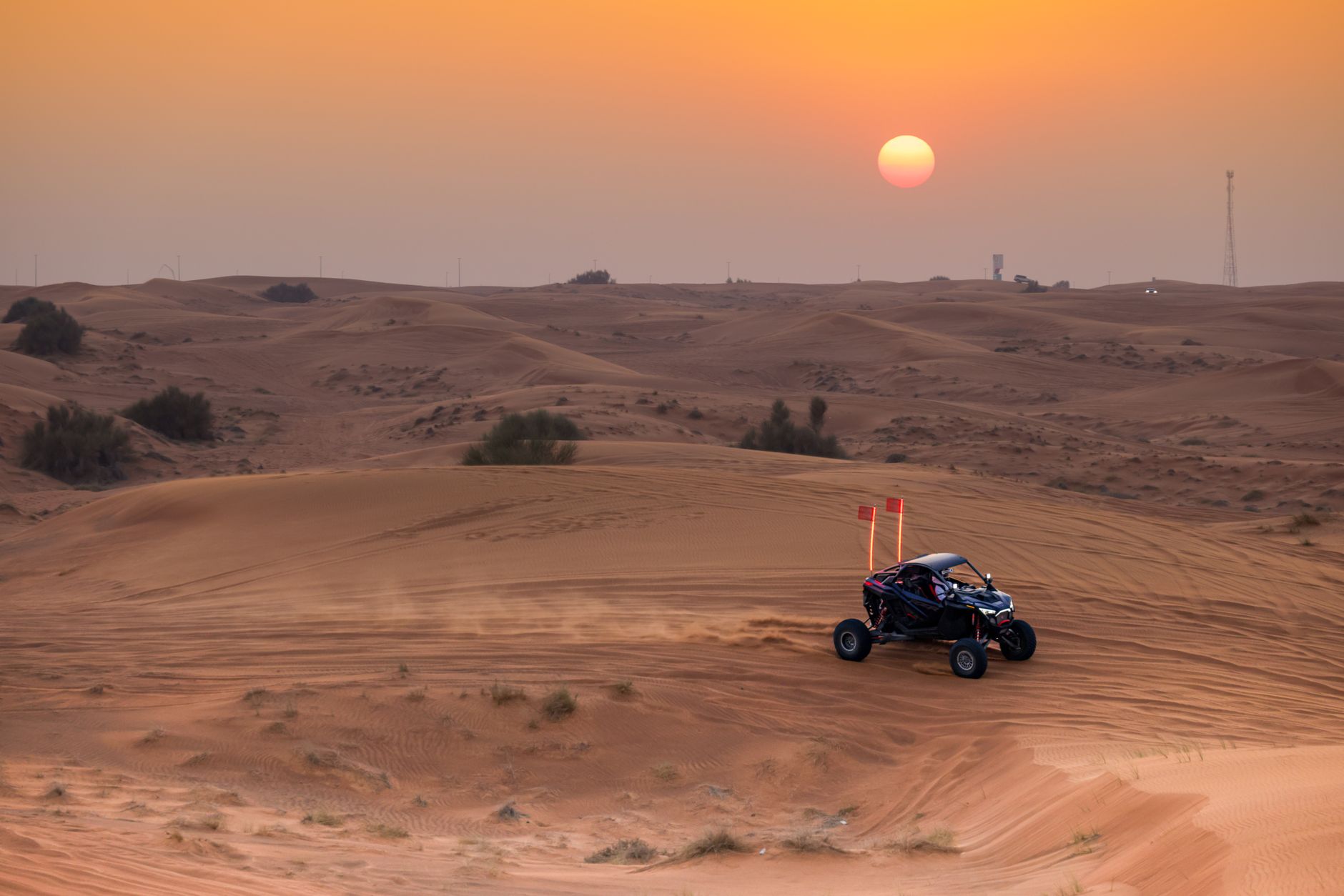 Golden sand dunes of the Grand Erg Oriental near Douz, Tunisia at sunset