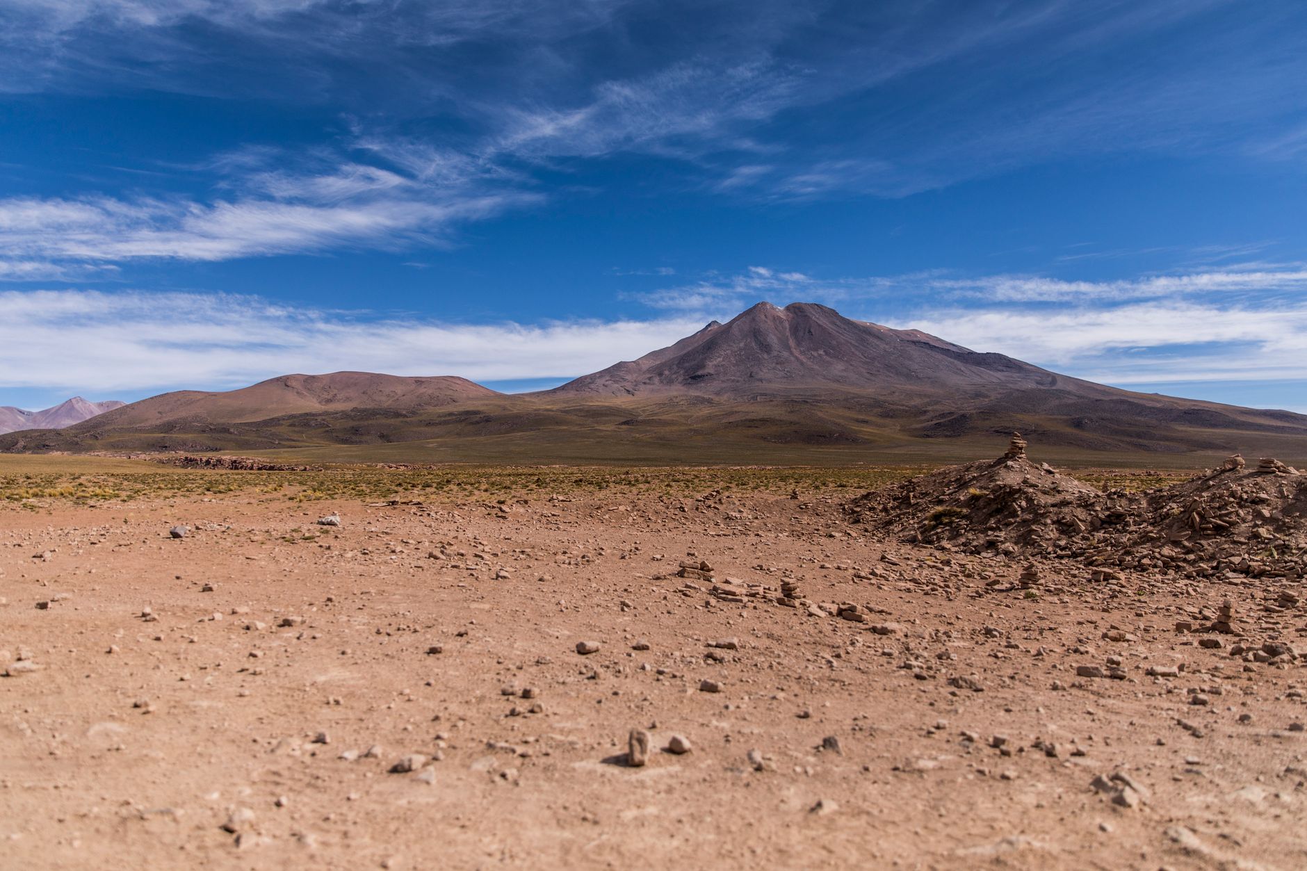 Snow-capped peaks rising above high-altitude puna grassland in Bolivia's remote Cordillera Apolobamba range